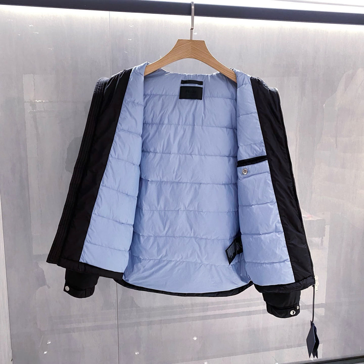 Prada Triangle-Logo Hooded Jacket with Contrast Lining