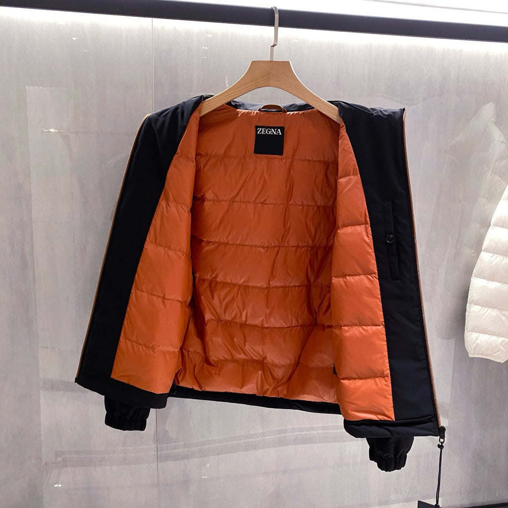 Zegna Stand-Collar Zip Jacket with Orange Lining