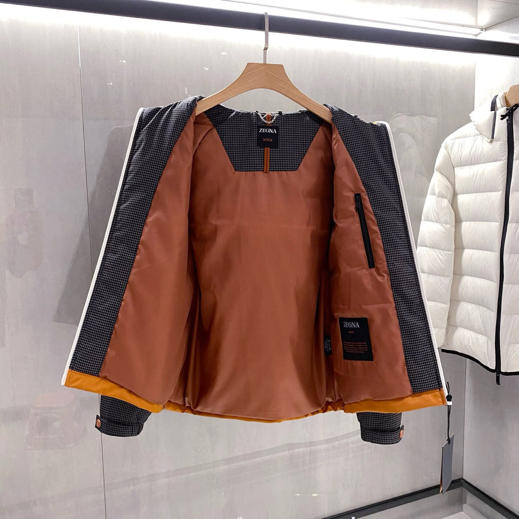 Zegna Micro-Check Contrast-Trim Hooded Jacket