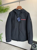 Prada Red-Logo Vertical-Pocket Hooded Jacket