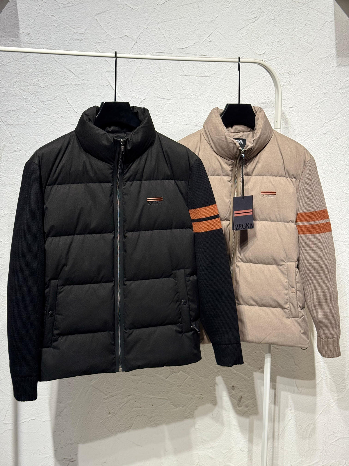 Zegna Quilted Knit-Sleeve Zip Jacket