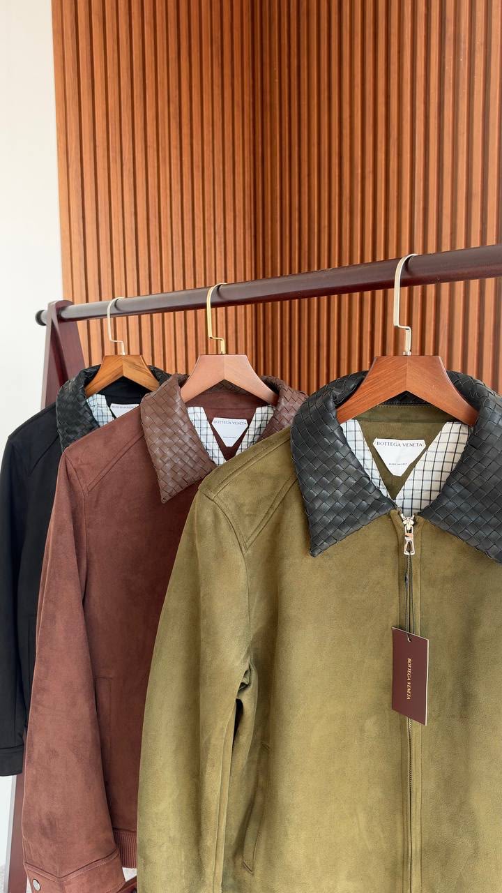 Bottega Woven-Detail Collar Zip Jacket
