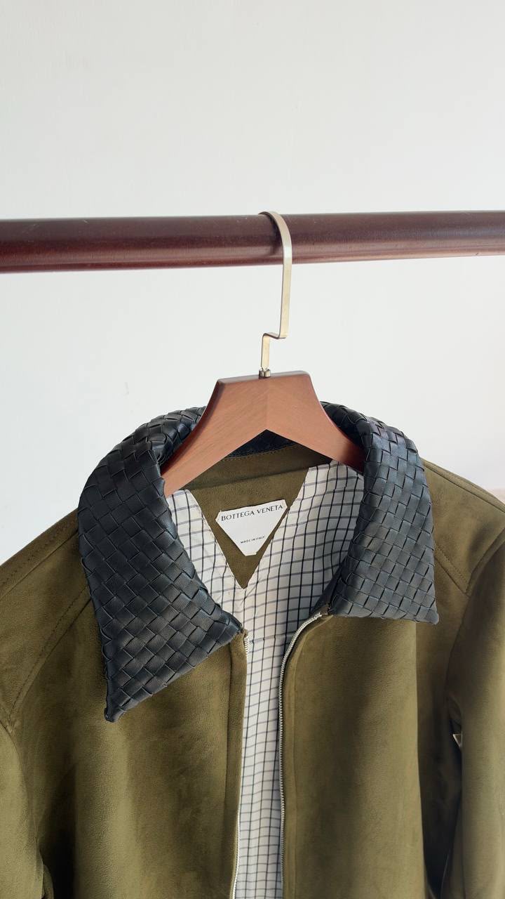 Bottega Woven-Detail Collar Zip Jacket