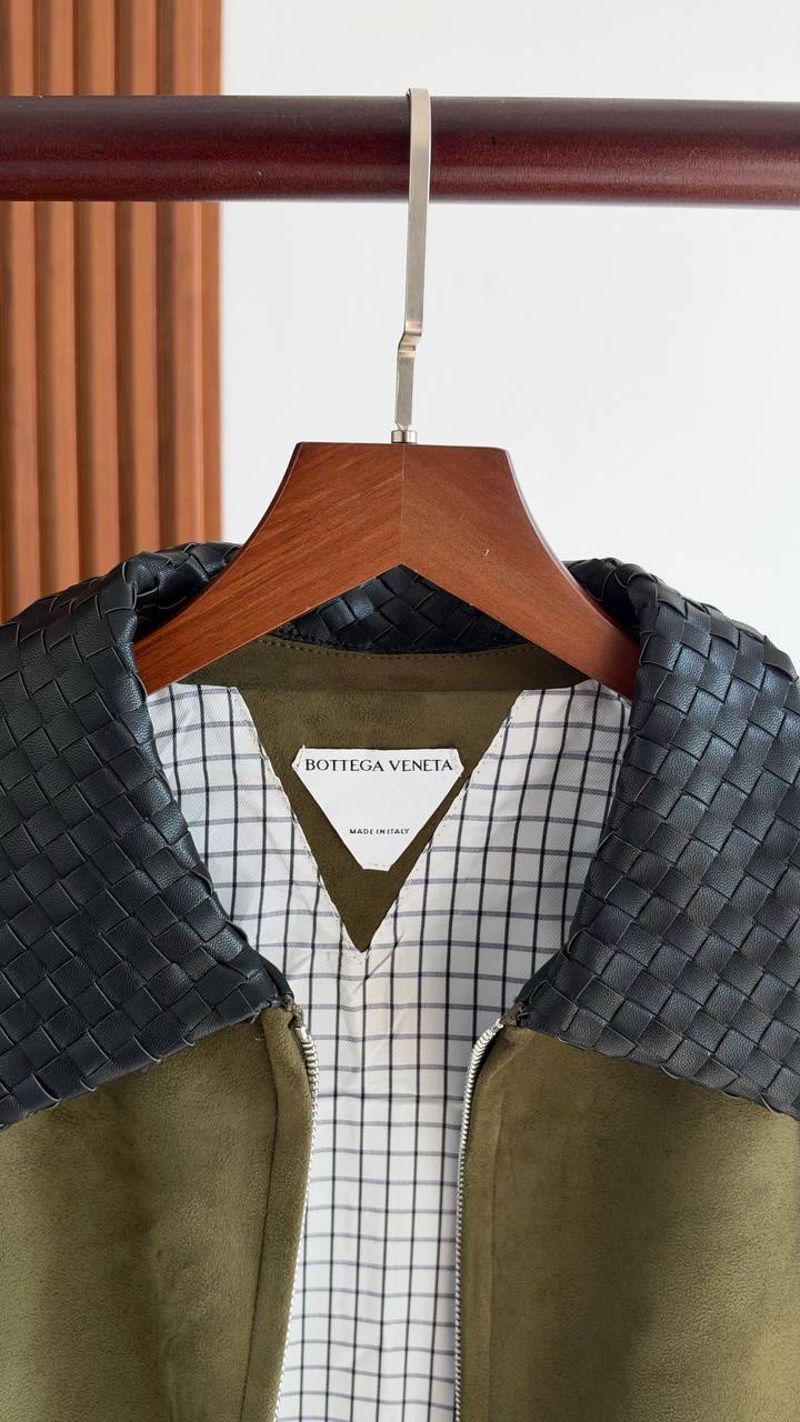 Bottega Woven-Detail Collar Zip Jacket