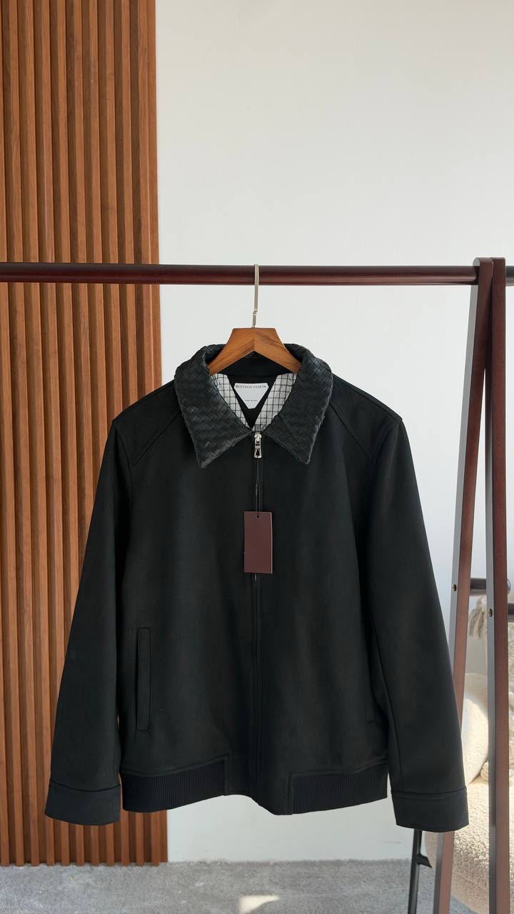Bottega Woven-Detail Collar Zip Jacket