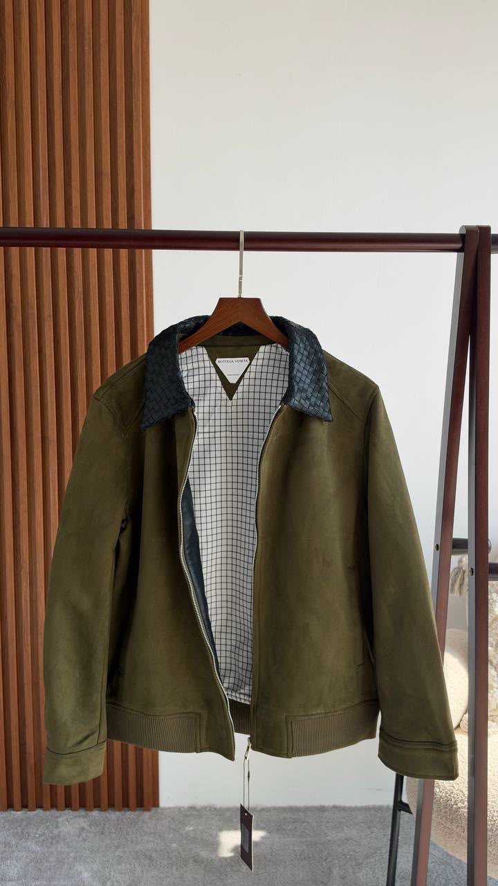 Bottega Woven-Detail Collar Zip Jacket