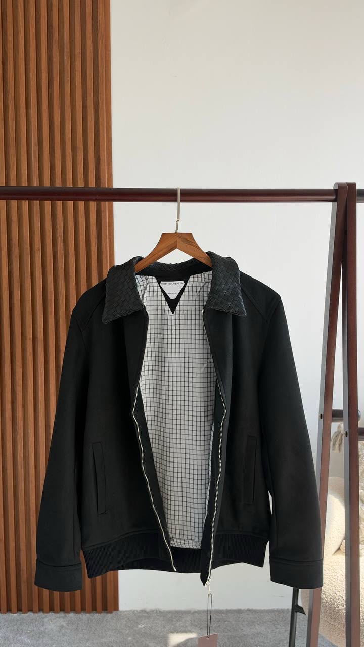 Bottega Woven-Detail Collar Zip Jacket