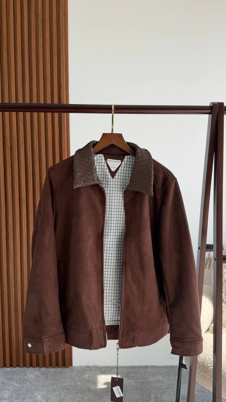 Bottega Woven-Detail Collar Zip Jacket
