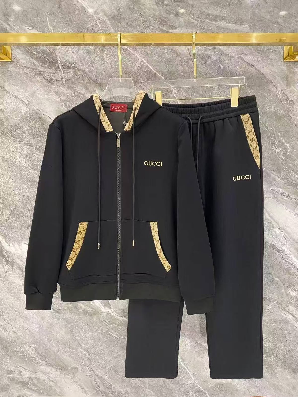 Gucci Monogram-Trim Zip Hoodie and Trousers Set