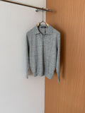 Zegna Melange Long-Sleeve Open-Collar Polo