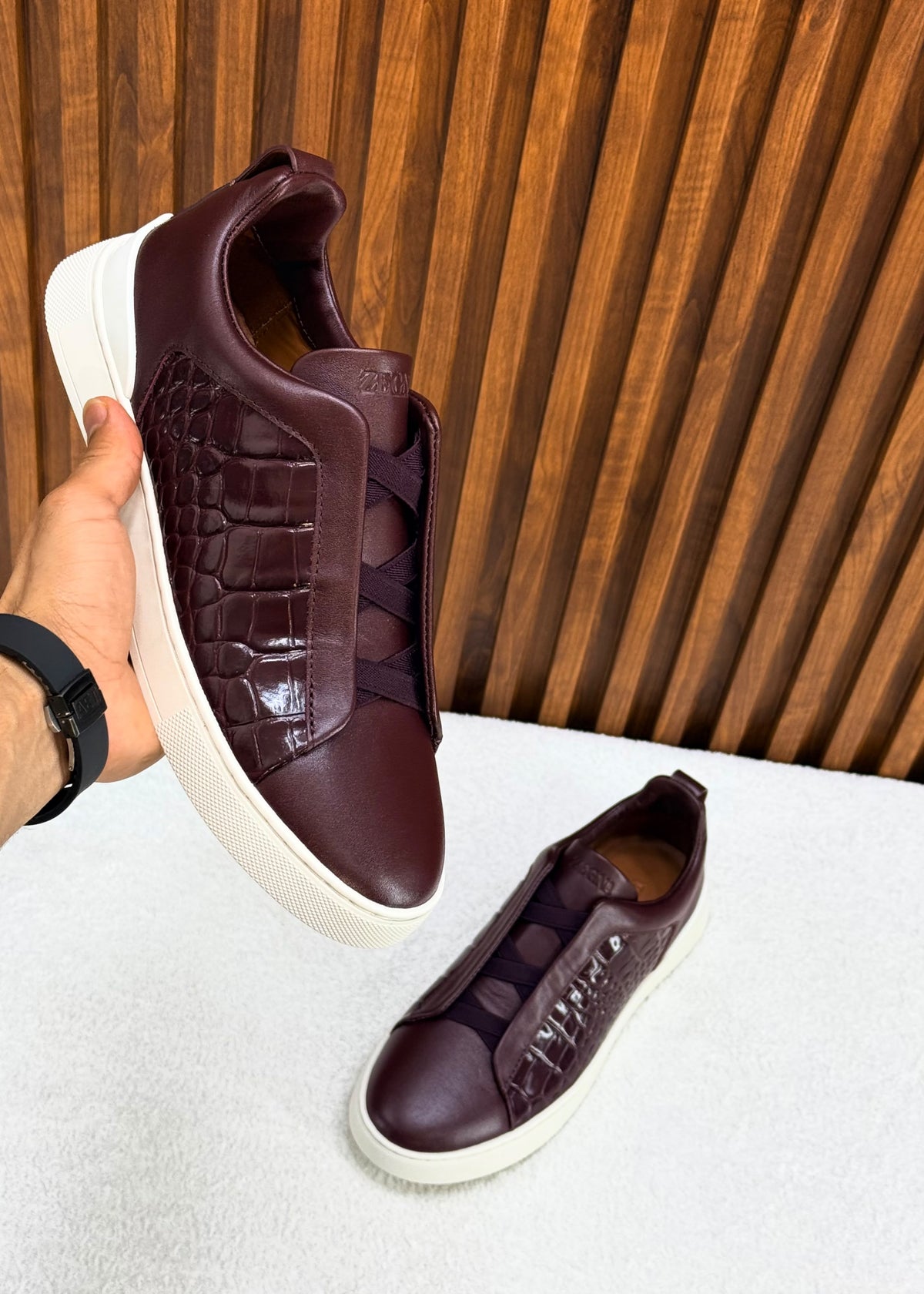 ZEGNA Textured-Panel Slip-On Sneakers