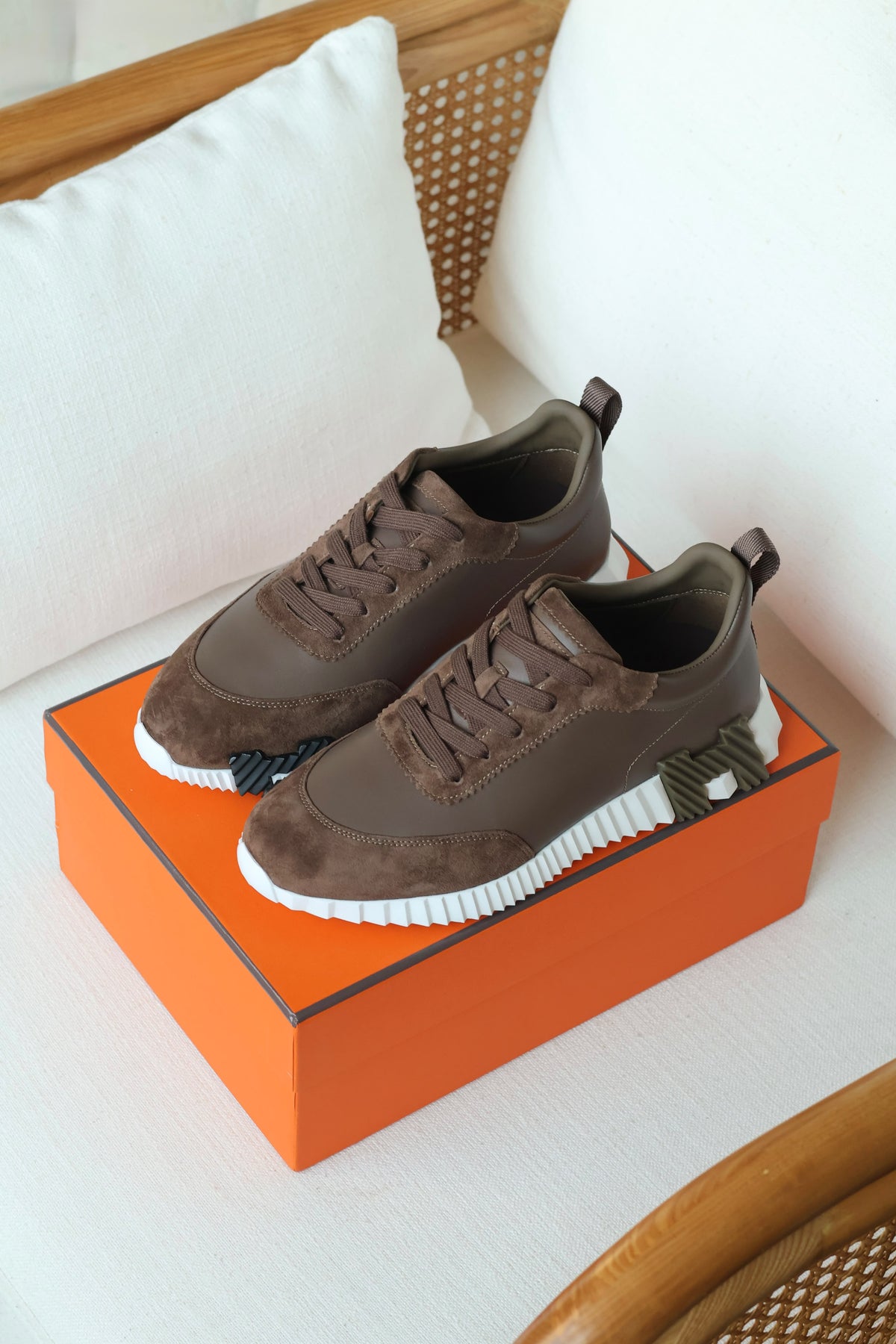 HERMES Ridged-Sole Lace-Up Sneakers