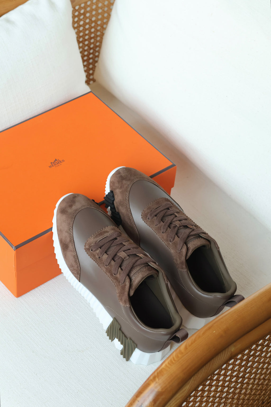 HERMES Ridged-Sole Lace-Up Sneakers