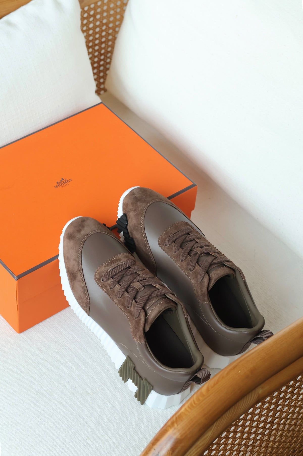 HERMES Ridged-Sole Lace-Up Sneakers