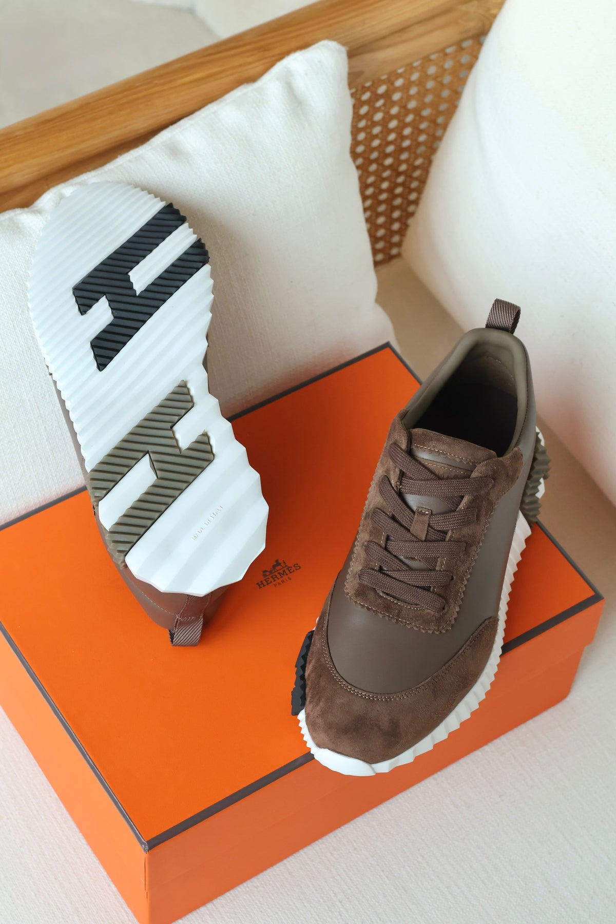 HERMES Ridged-Sole Lace-Up Sneakers