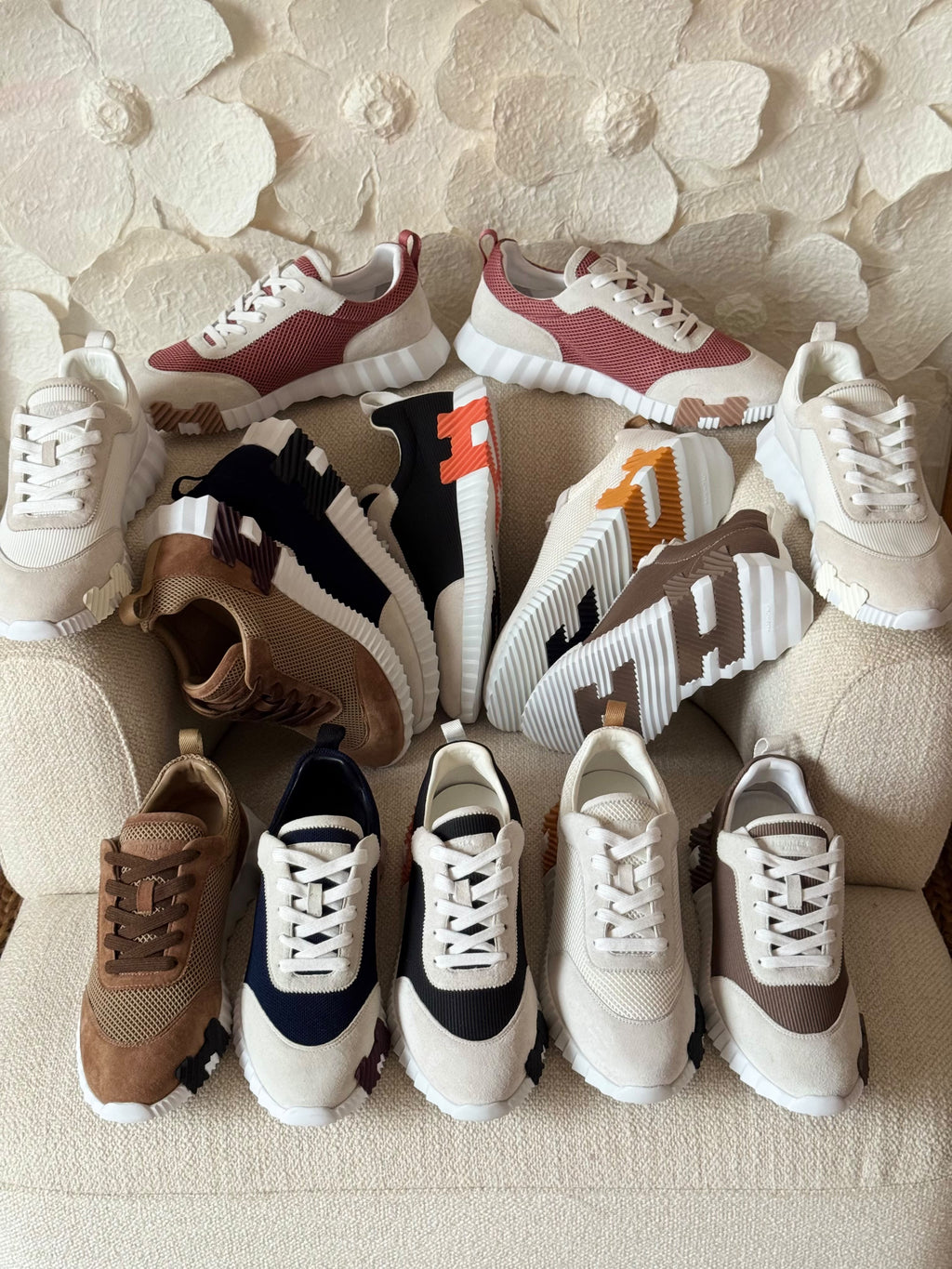 HERMES Contrast-Panel Ridged-Sole Sneakers