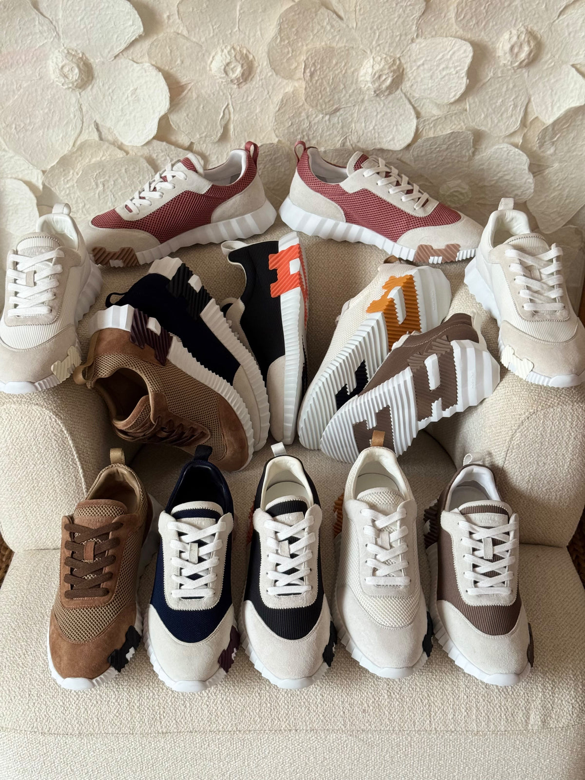 HERMES Contrast-Panel Ridged-Sole Sneakers
