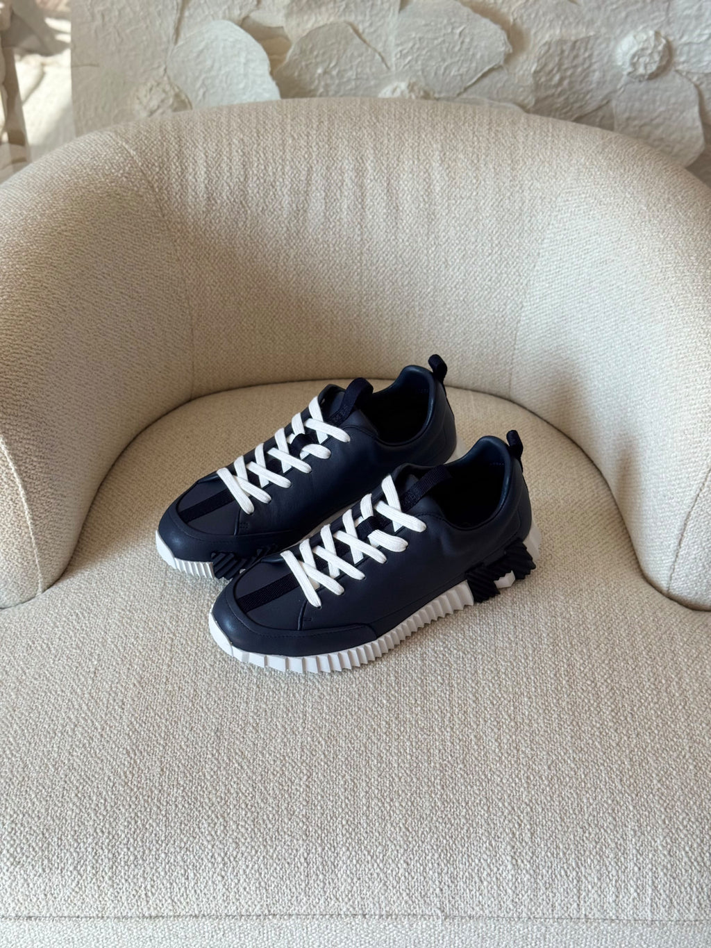 HERMES Centre-Stripe Lace-Up Sneakers
