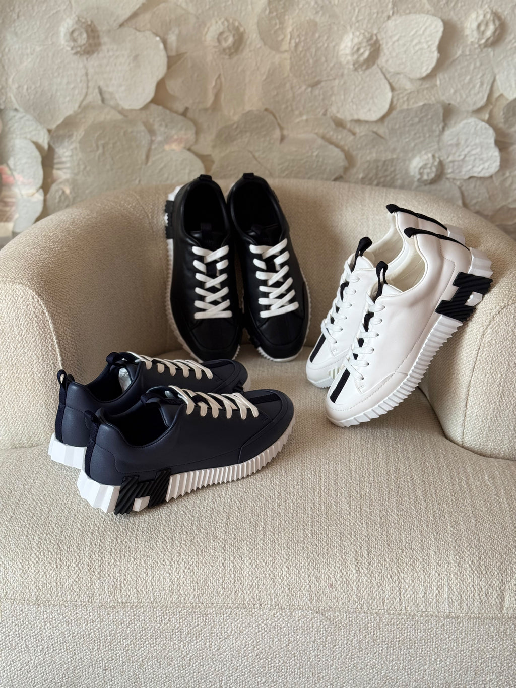 HERMES Centre-Stripe Lace-Up Sneakers