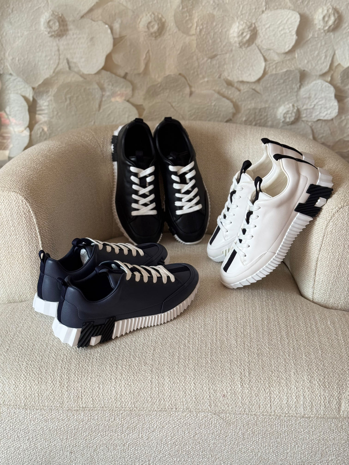 HERMES Centre-Stripe Lace-Up Sneakers