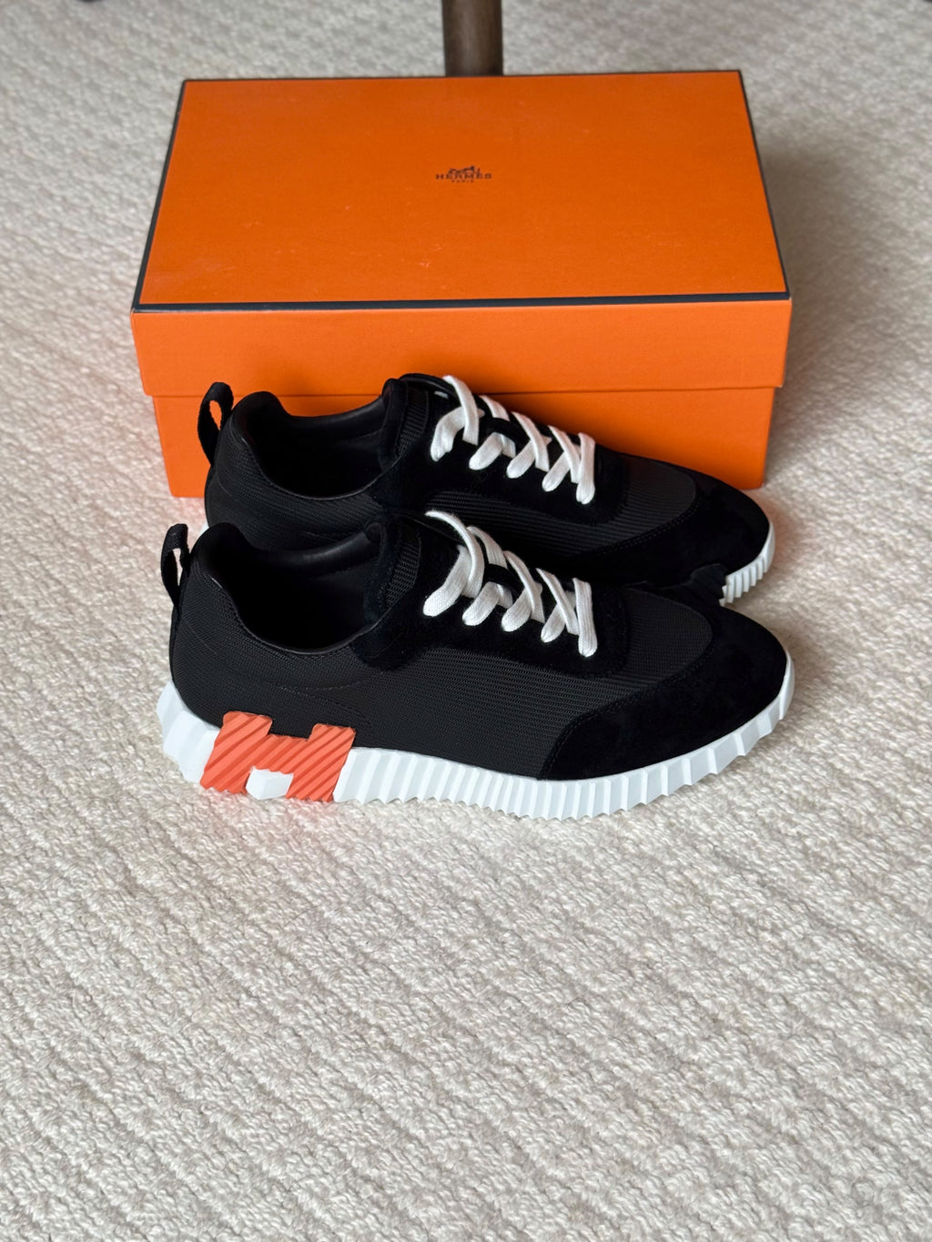HERMES Black Ridged-Sole Sneakers