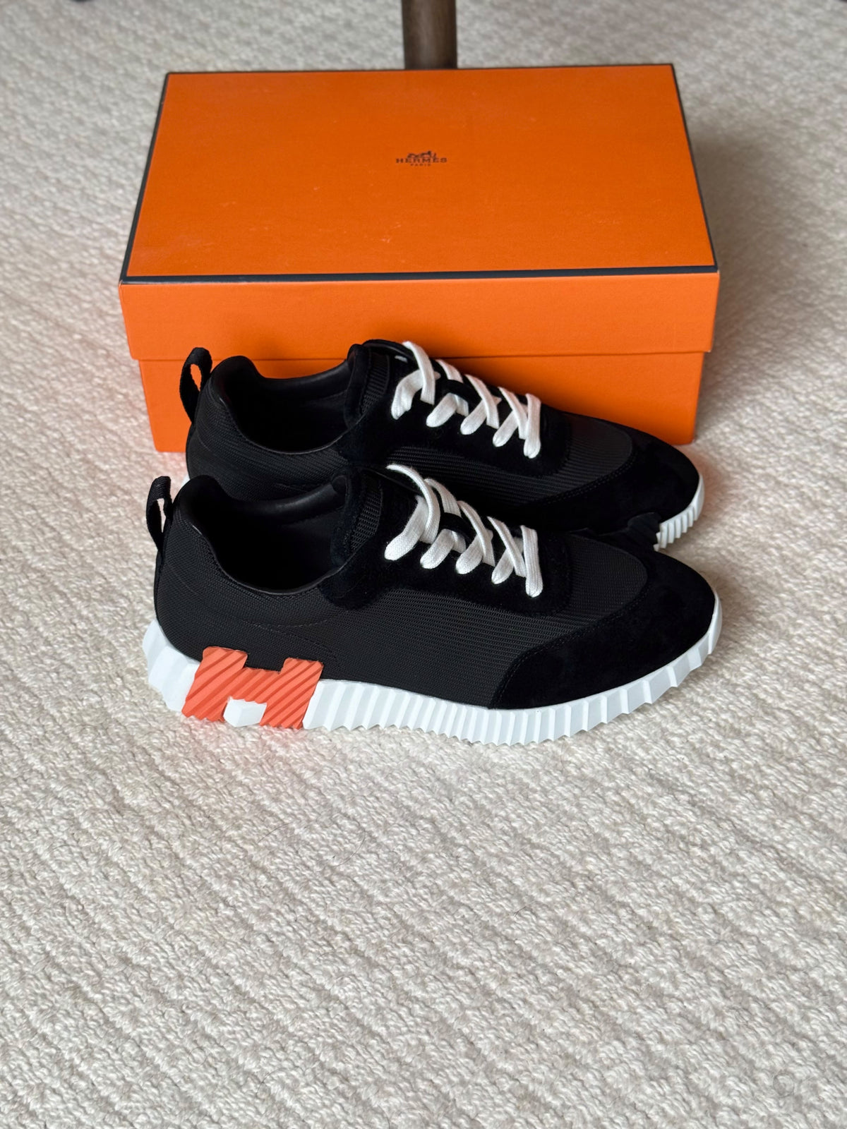 HERMES Black Ridged-Sole Sneakers