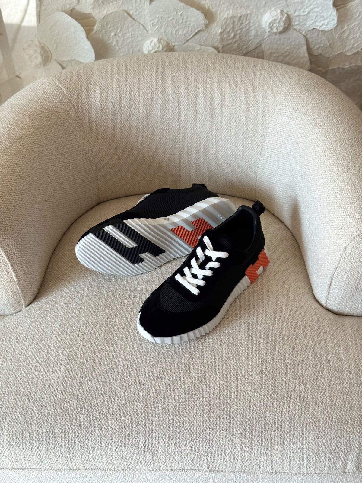 HERMES Black Ridged-Sole Sneakers