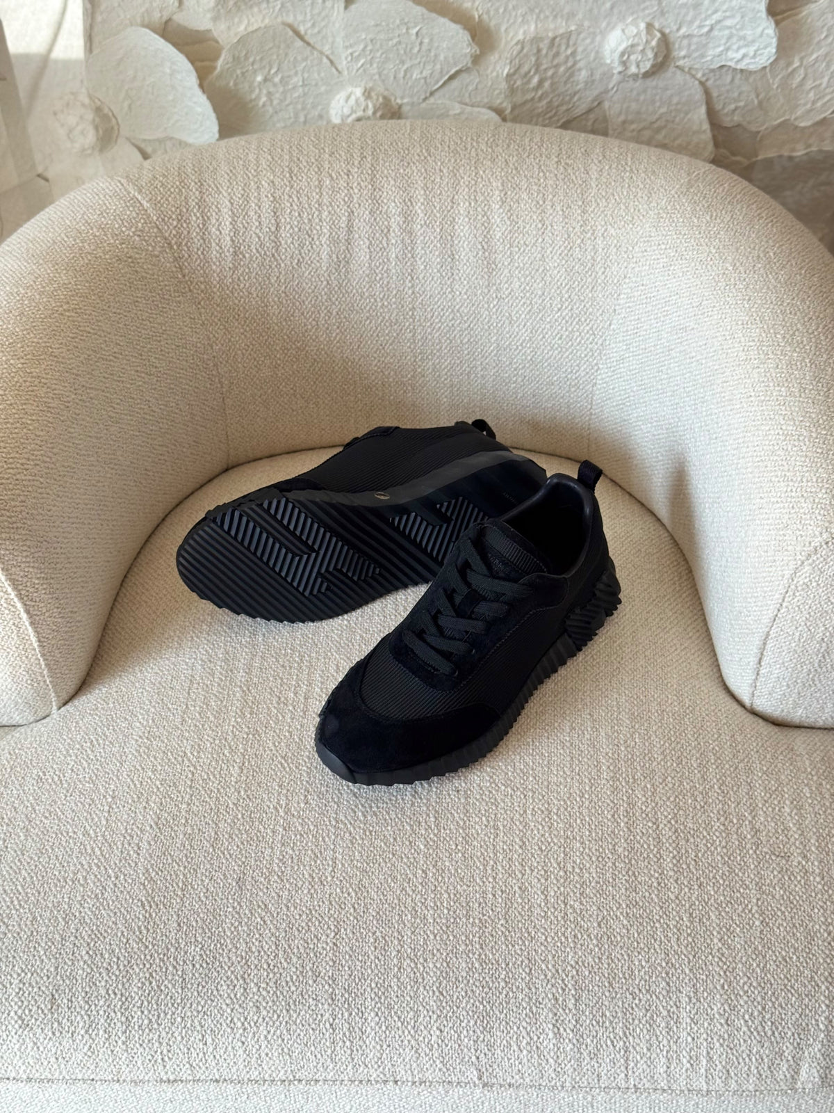 HERMES Black Ridged-Sole Sneakers
