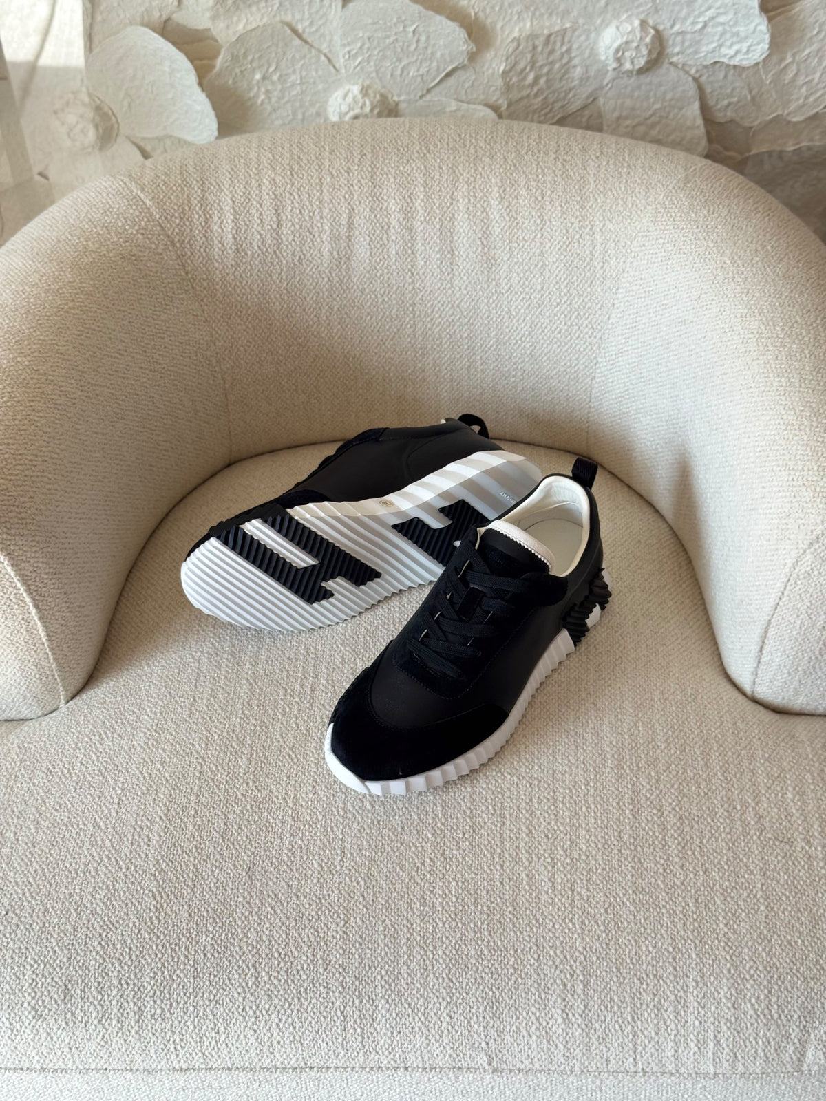 HERMES Black Ridged-Sole Sneakers