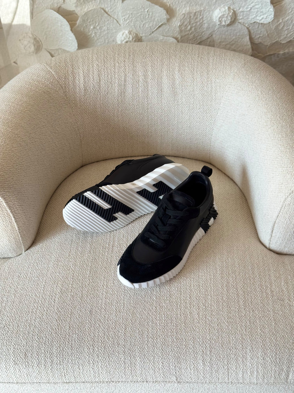 HERMES Black Ridged-Sole Sneakers