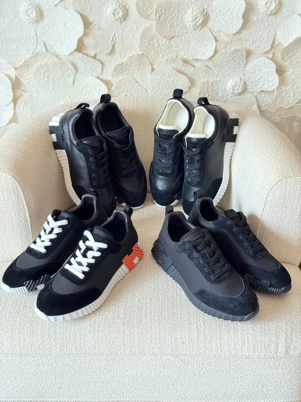 HERMES Black Ridged-Sole Sneakers