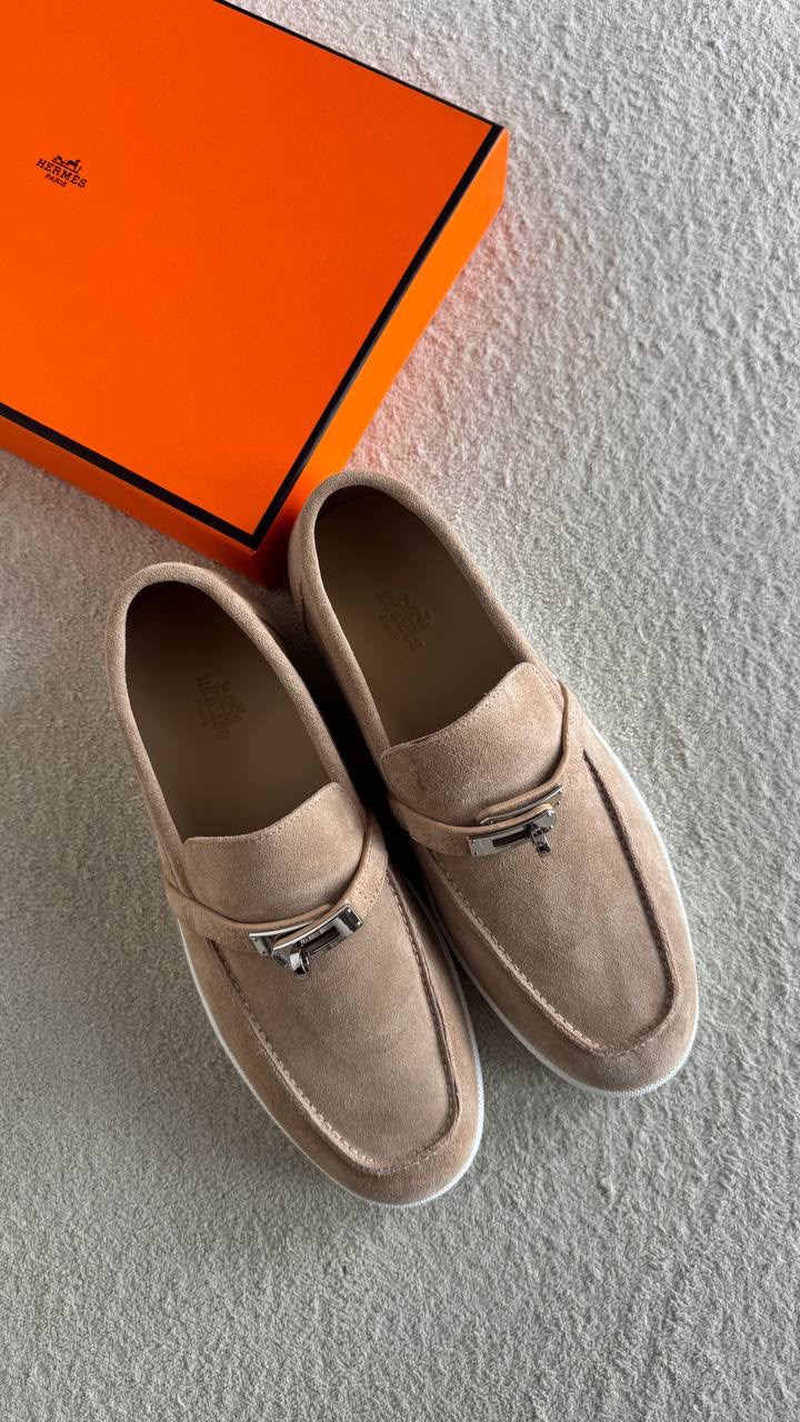 HERMES Metal-Clasp Loafers