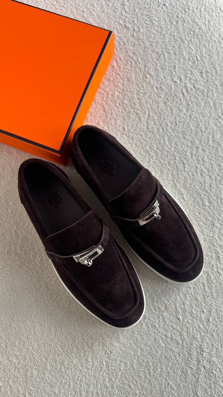 HERMES Metal-Clasp Loafers