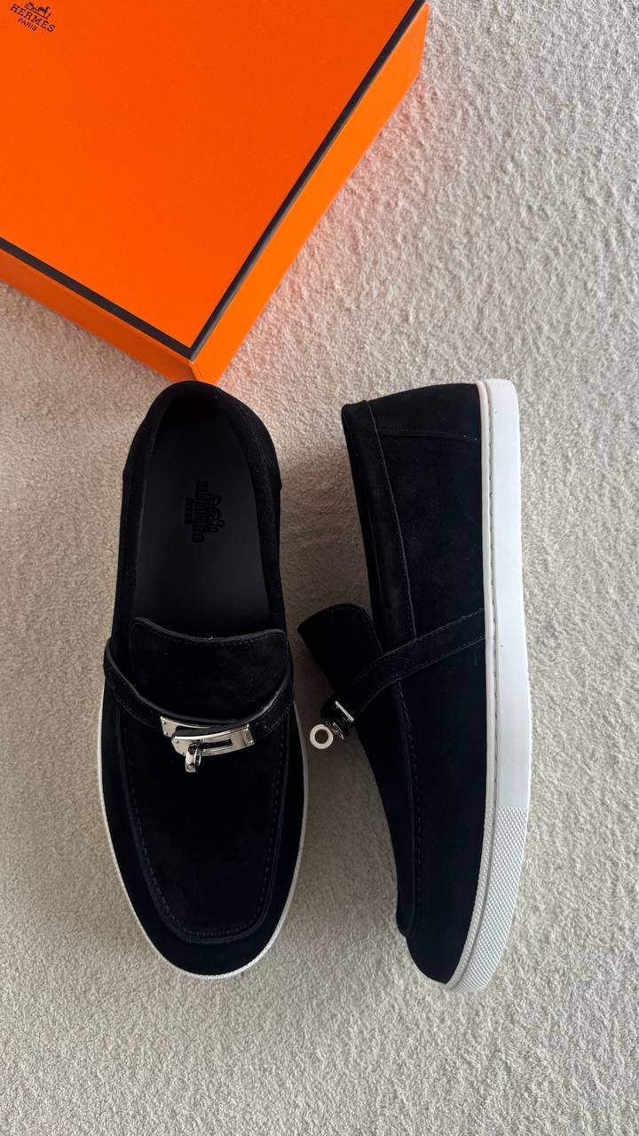 HERMES Metal-Clasp Loafers