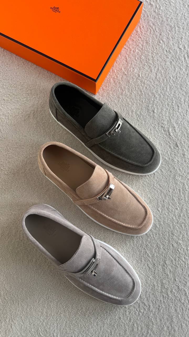 HERMES Metal-Clasp Loafers