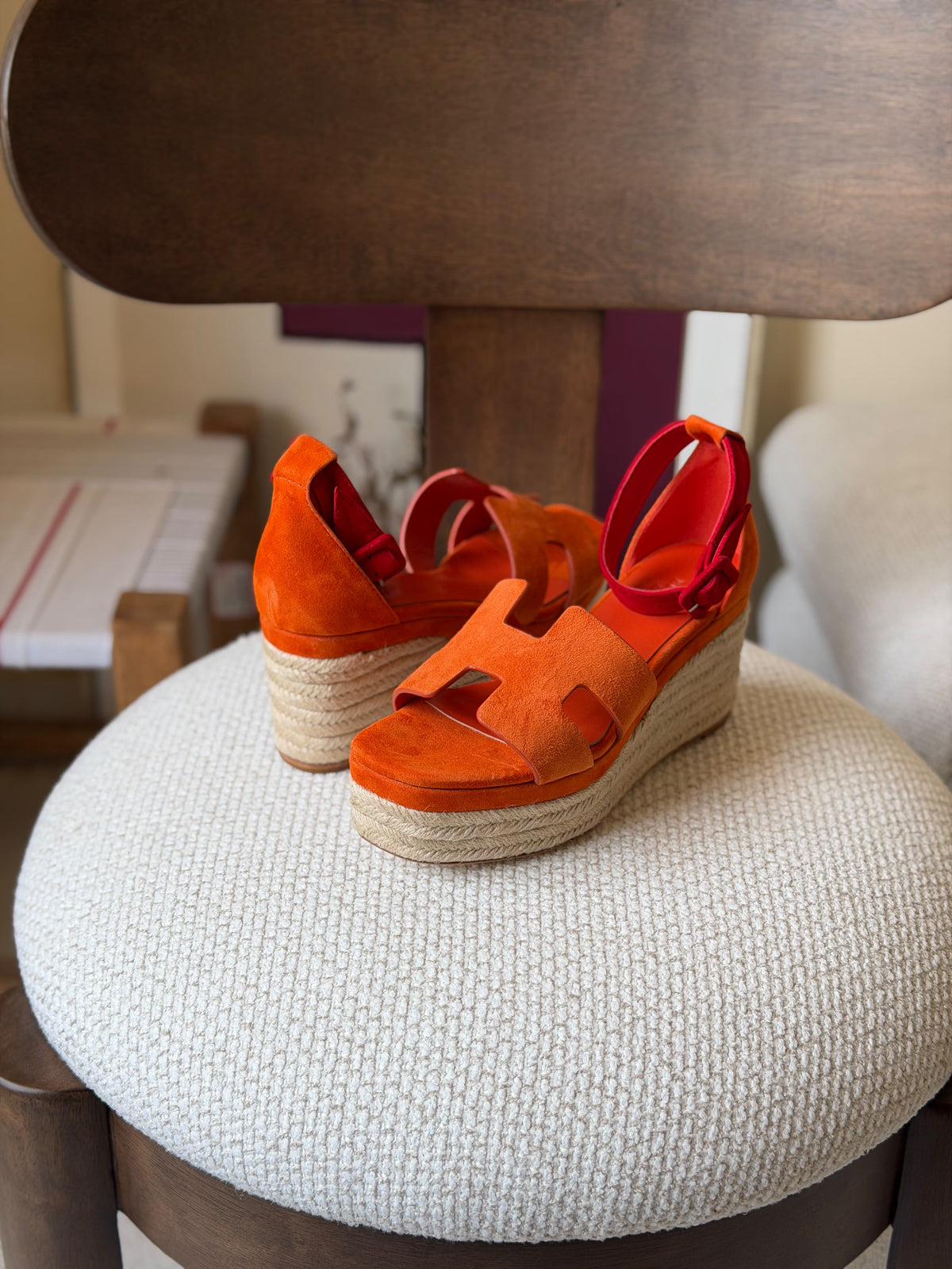 HERMES H-Strap Espadrille Platform Sandals