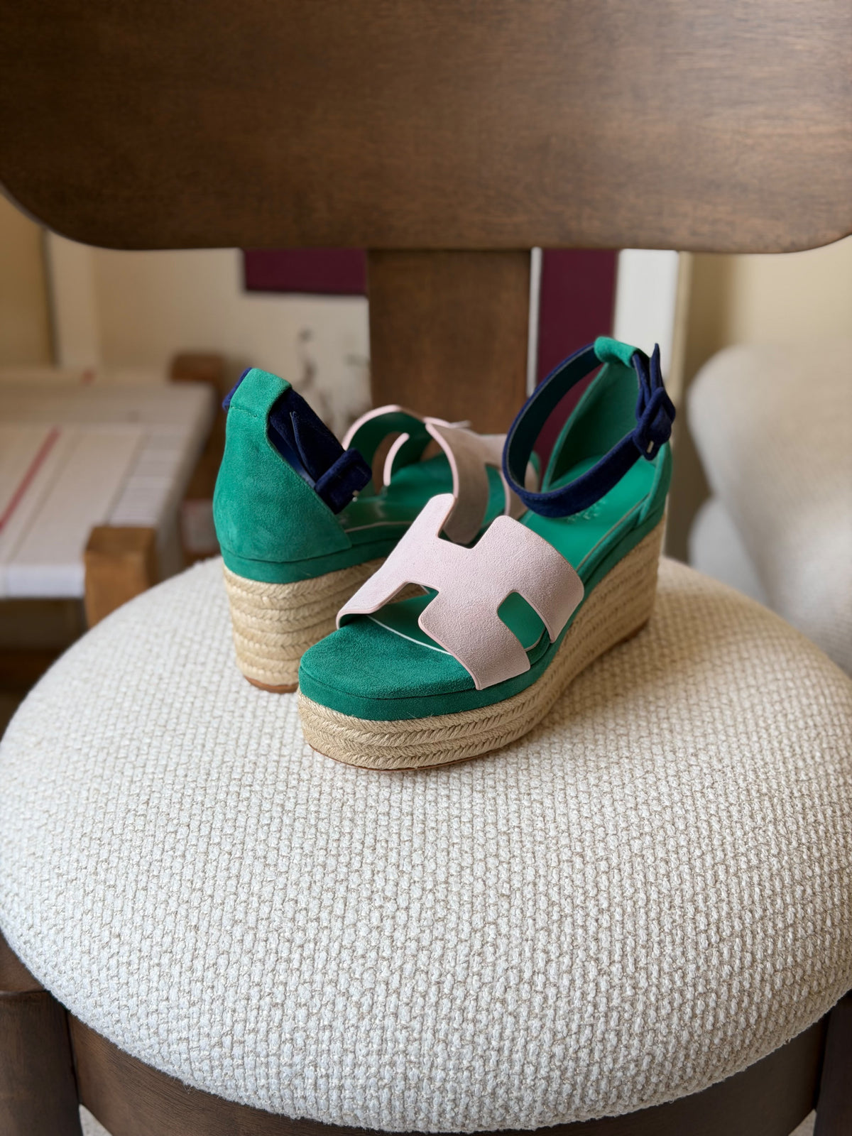 HERMES H-Strap Espadrille Platform Sandals