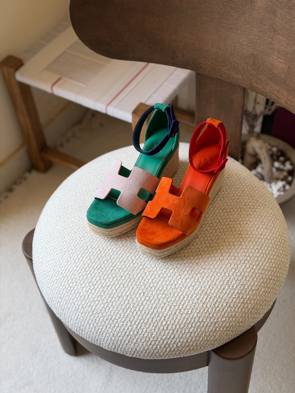 HERMES H-Strap Espadrille Platform Sandals