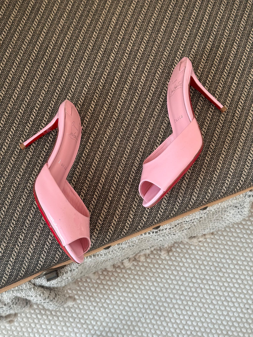 Christian Louboutin Glossy Peep-Toe Stiletto Mules