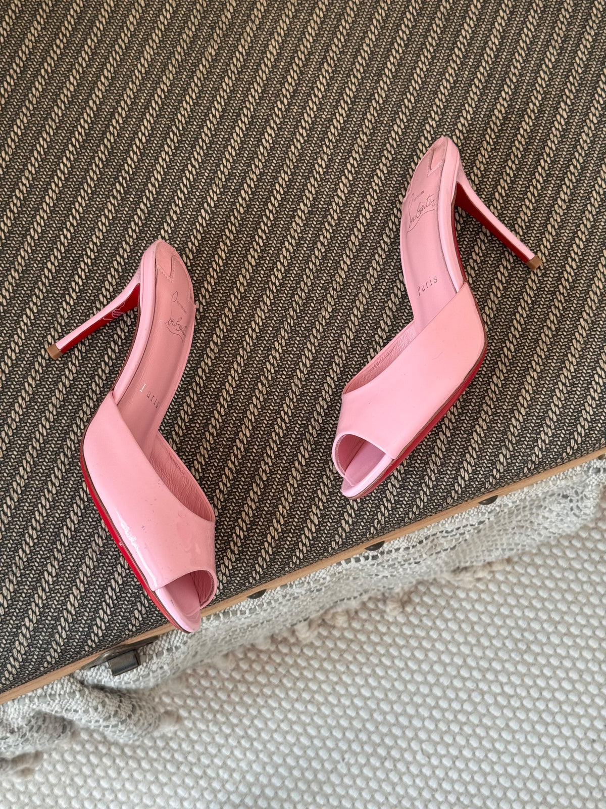 Christian Louboutin Glossy Peep-Toe Stiletto Mules