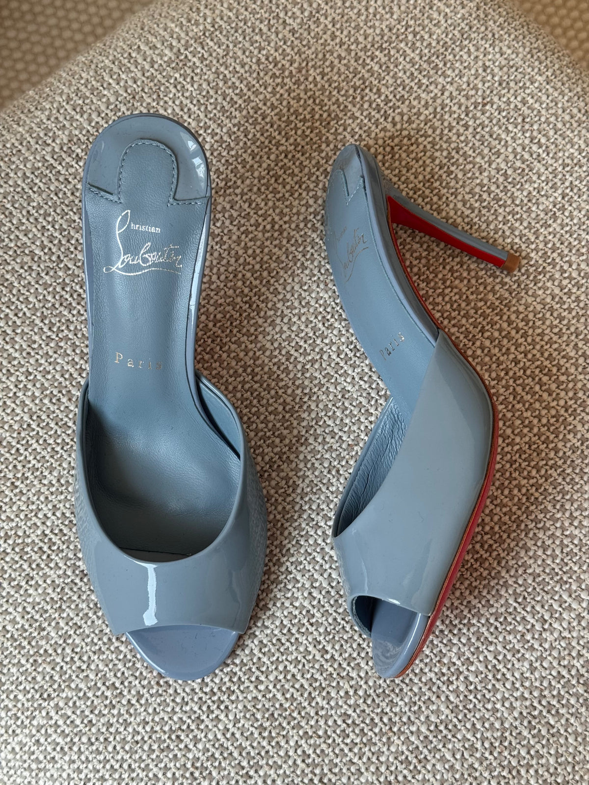 Christian Louboutin Glossy Peep-Toe Stiletto Mules