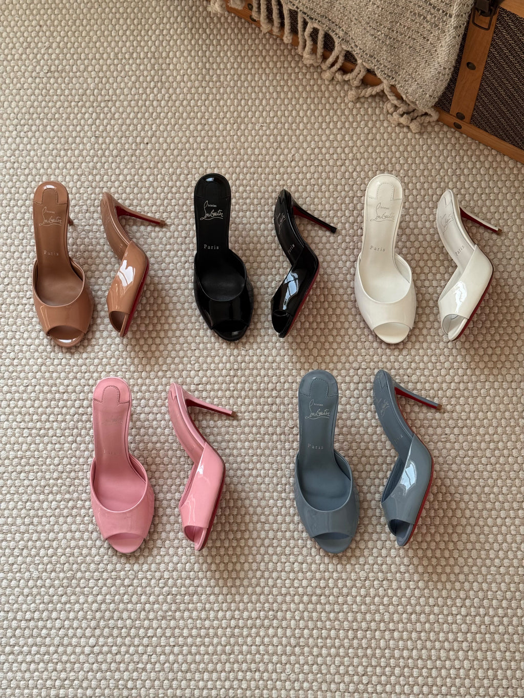 Christian Louboutin Glossy Peep-Toe Stiletto Mules