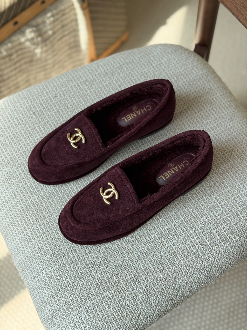 CHANEL Lined Logo Loafers