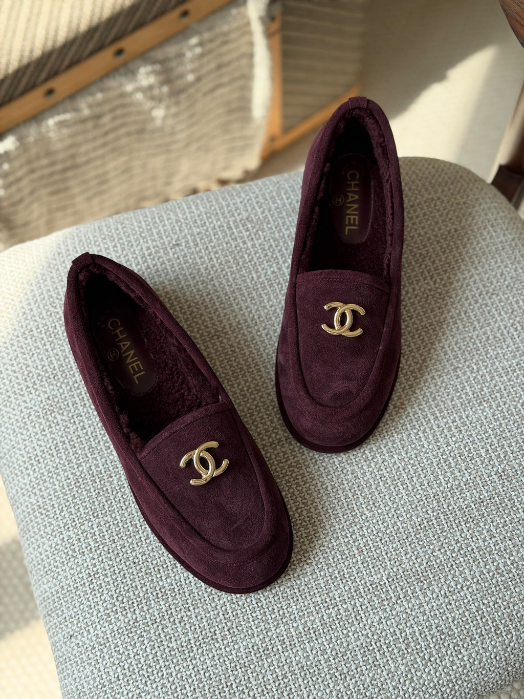 CHANEL Lined Logo Loafers
