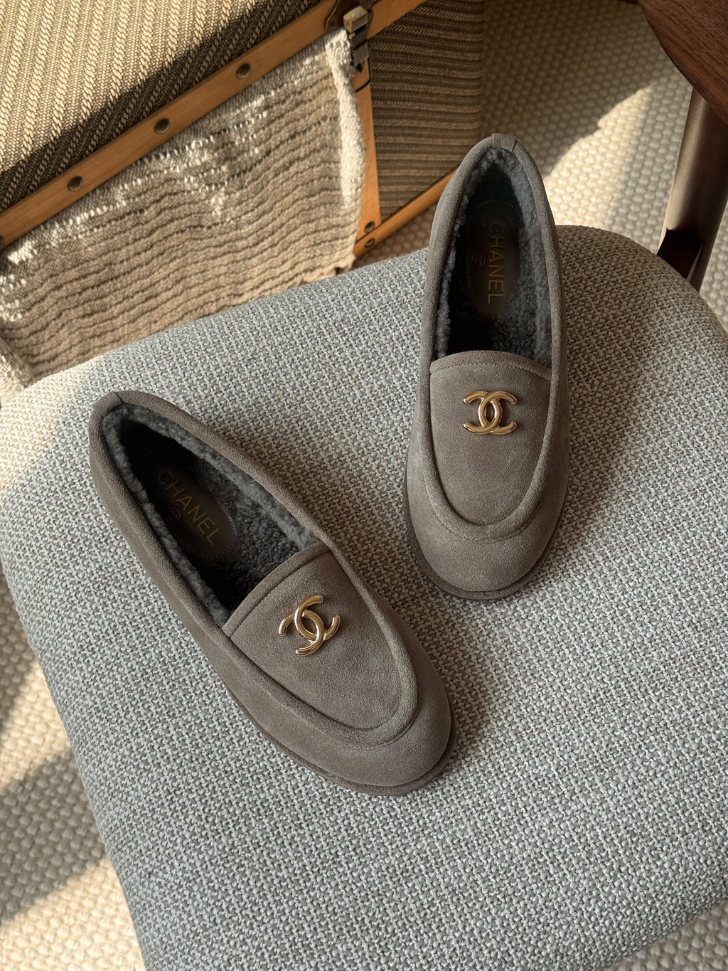 CHANEL Lined Logo Loafers