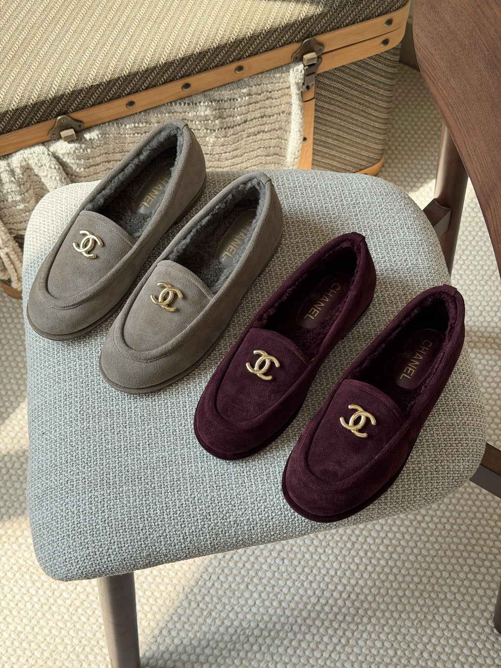 CHANEL Lined Logo Loafers