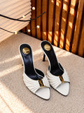 Saint Laurent Pleated Monogram Heeled Mules
