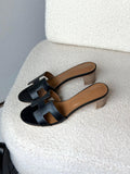 HERMES H-Strap Block-Heel Slides