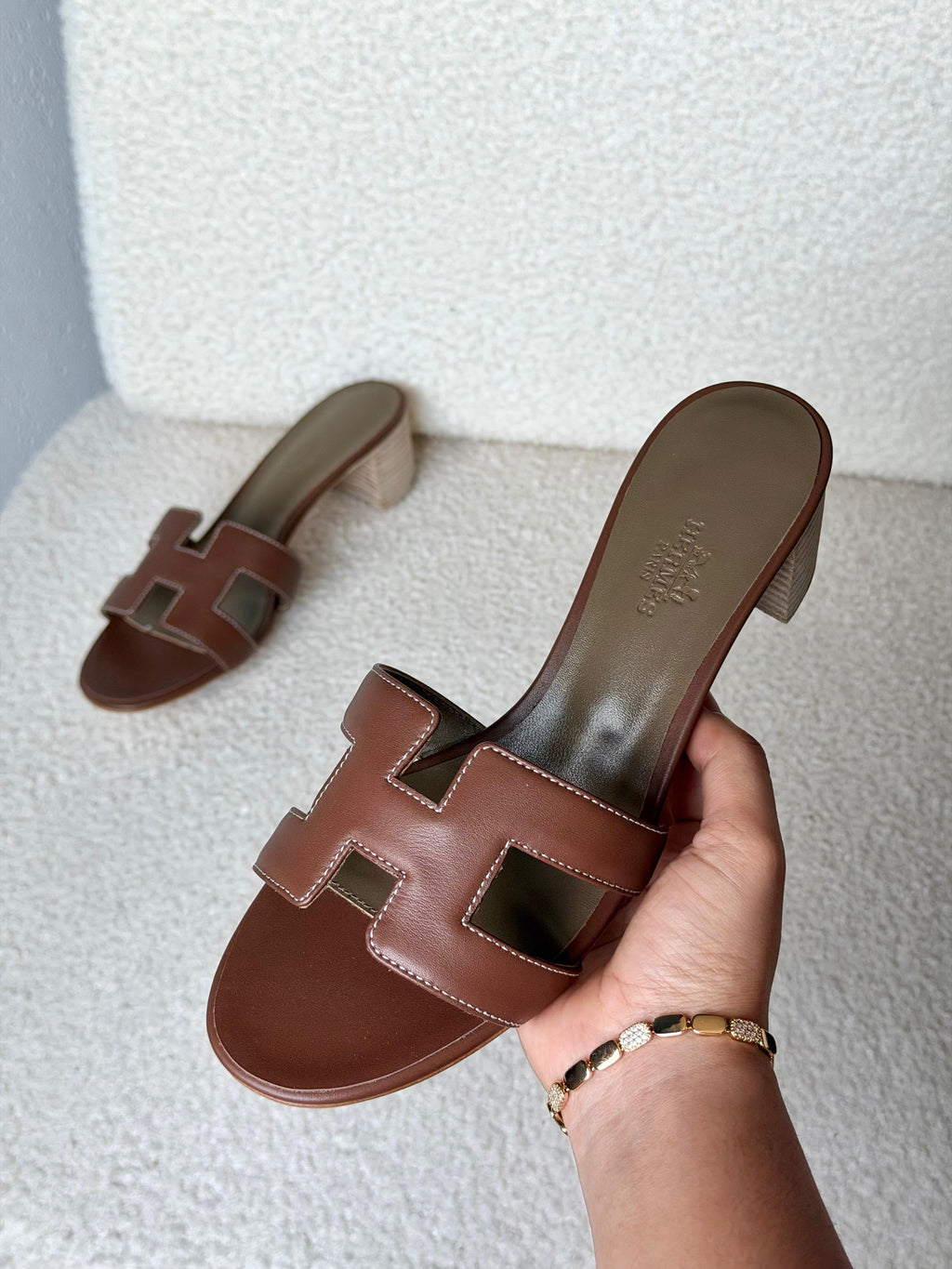 HERMES H-Strap Block-Heel Slides