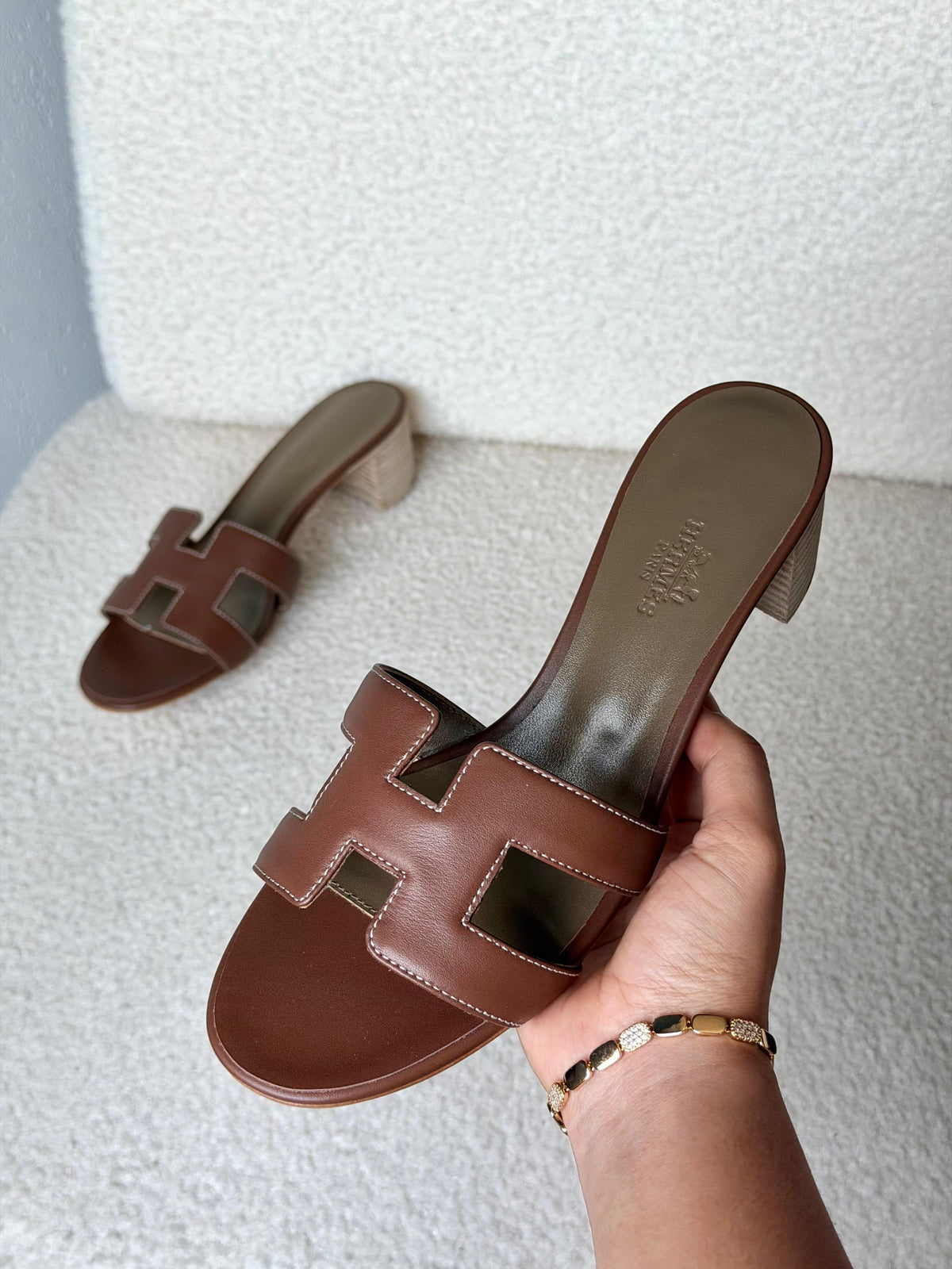 HERMES H-Strap Block-Heel Slides